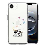 iPhone16e 側面ソフト 背面ハード ハイブリッド クリア ケース ドラム パンダ 音符