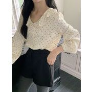 2026年INS 春新作   気質   おしゃれ  フリル   クルーネック   シャツ トップス