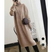 【日本倉庫即納】 ハイネックニットワンピースゆったり秋冬服