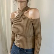 今季マストバイ   気質   おしゃれ   ハンガーネック   ニット  スリム  トップス