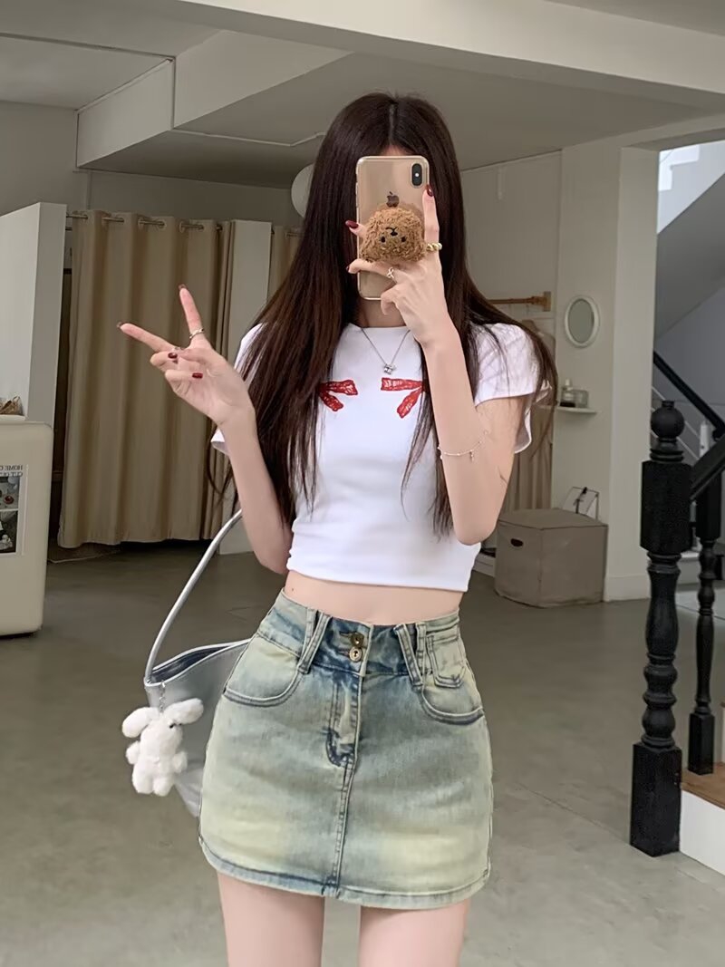 【予約226967】大きいサイズ春秋新作 韓国 カレッジ風 新しいデザイン  デニム パンツスカート S ~6L