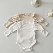 2026春※LQY☆フリル襟 パフスリーブ長袖ロンパース 無地 通気性 カバーオール 女の子