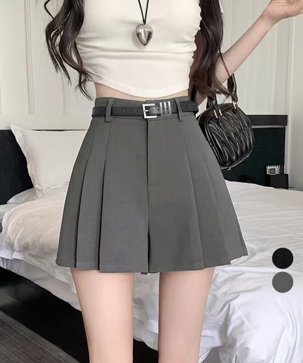 【日本倉庫即納】 ベルト付プリーツショートパンツレディース