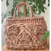 乱六角花編み　内布付き　山葡萄かごバッグ　籠バッグ　手作り　天然素材