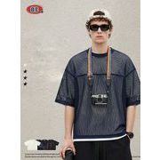 欧米風 無地 ボクシーフィット 半袖 Tシャツ メッシュ重ね着 透かし編み トップス 夏 2026新作★全4色