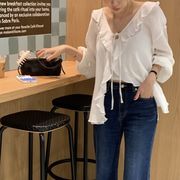2026年INS 春夏新作  気質   おしゃれ    無地   フリル   リボンタイ    シャツ  トップス