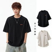 メンズ 配色ステッチ 立体切替 半袖Tシャツ 夏 綿100％ アメカジ 高級感 トップス カットソー★全2色