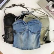 トップス タンクトップ キャミソール クルーネック 細身 スリム タイト