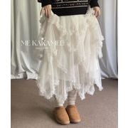 不規則メッシュスカート Aライン レース ロング丈