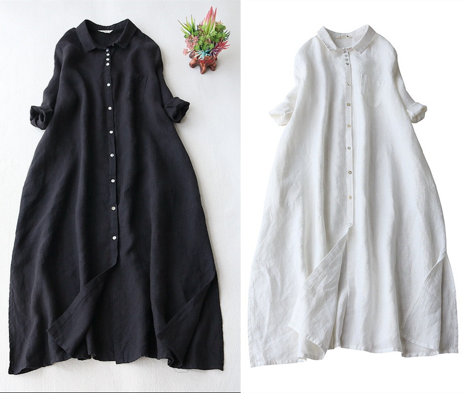 シャツワンピース ワンピース ロング丈 レディース ゆったり シンプル 着回しやすい