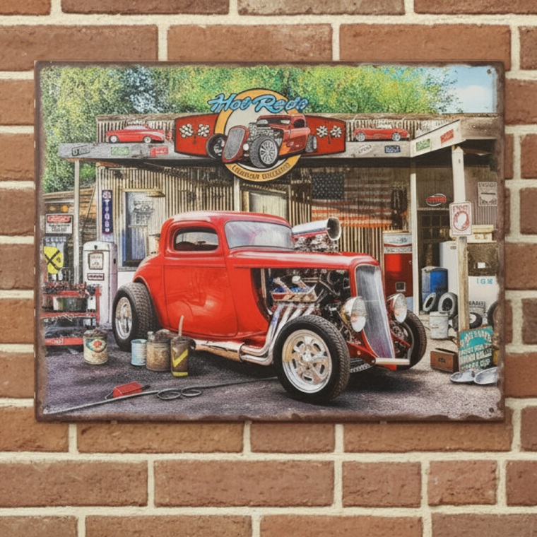 アンティークメタルプレート Hot Rods Custom Garage★