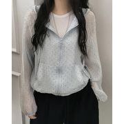 韓国風 フード付き ドット柄 UV対策ライトジャケット