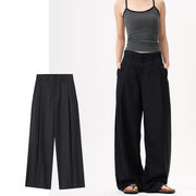 ユニセックス 無地 Baggy パンツ ワイド ストレート スラックス ドレープ ボトムス 春夏秋 2026新作★全2色