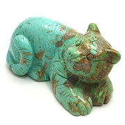 ≪一点物≫天然石ターコイズ/ トルコ石  動物の置物　ネコねこ猫　浄化・置物・観賞用パワーストーン