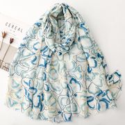 男女兼用 大判薄型 金箔加工 水彩画風 ボタニカル フラワー柄 ストール スカーフ パレオ　全2色　91341