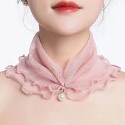薄手メッシュかぶりネックカバー 女性 UV カット首巻き フリル付き夏用万能シフォンスカーフ