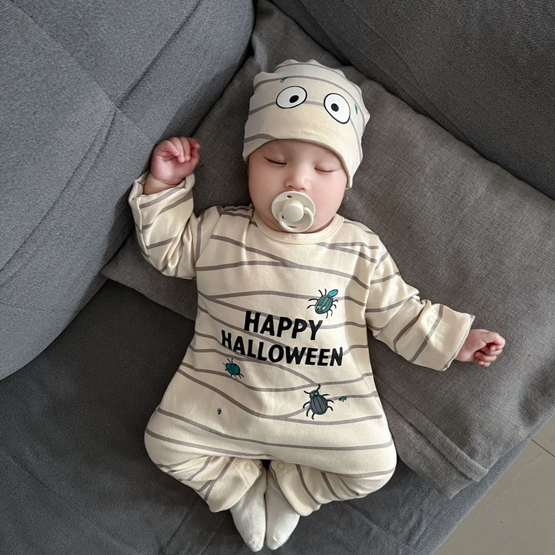 韓国風秋長袖ベビーロンパース Instagram 風ミイラデザイン ハロウィンボディスーツ