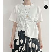 シャーリング ギャザー 変形ヘム デザイン Tシャツ 半袖 異素材 ドロスト カットソー 【2026新作】