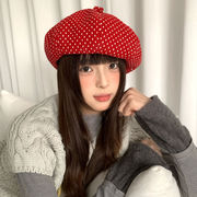 y2k帽子　ドット柄ベレー帽　レディース　韓国ファッション