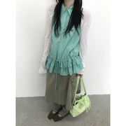 今季マストバイ チェック刺繍 ノースリーブフリルブラウス