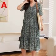パジャマ ワンピース Vネック 半袖 花柄 ラウンドネック ゆったり レディース ファッション PBQ468