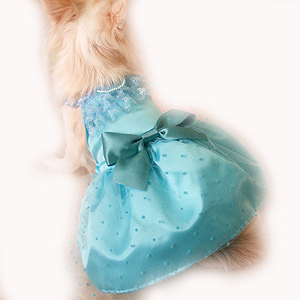 日本製　セレブスタイル　高品質ペットウェア　犬服のブルーの水玉レースドレス　SS/S/M/MD-M/L