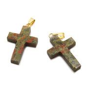 天然石 パワーストーン 卸売/強いヒーリングパワー《ユナカイト クロス十字架ペンダントパーツ》