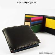 BEAMZSQUARE　オールゴートスキンレザー中ベロ付き新型折財布　BZSQ-339ブラック（山羊革）