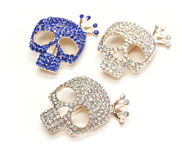 ☆豪華な輝き☆スカルの王様キラキラブローチ☆可愛い王冠を乗せた