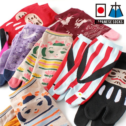 【粋な女の靴下】婦人　綿混　日本柄デザイン　足袋ショート丈ソックス