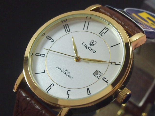 Lugano(ルガノ)メンズ腕時計 PUレザーベルト 日本製ムーブメント 