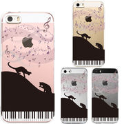 iPhone SE 5S/5 対応 アイフォン ハード クリア ケース カバー ジャケット ピアノ シルエット猫 ブラック