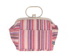 【ご紹介します！安心の日本製！ほっこりかわいいバッグ！6.8寸口金バニティポーチ】五色縞　ピンク