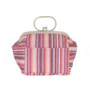 【ご紹介します！安心の日本製！ほっこりかわいいバッグ！6.8寸口金バニティポーチ】五色縞　ピンク