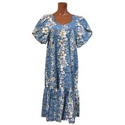 ハワイアンムームー　ブルー/ロングドレス　