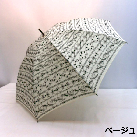 【日傘】【パラソル】【長傘】クラッシックでエレガントな純パラソル　ペイズリーボーダー刺繍
