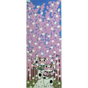 福まねき猫_桜並木　日本手ぬぐい