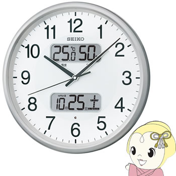 セイコークロック SEIKO 掛け時計 電波 アナログ カレンダー・温度・湿度表示 銀色メタリック おやすみ