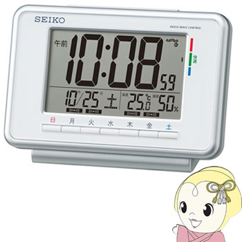 セイコークロック 目覚まし時計 電波デジタル ウィークリーアラーム カレンダー・温度・湿度表示 白 SQ