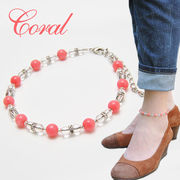 ピンク珊瑚×水晶　アンクレット