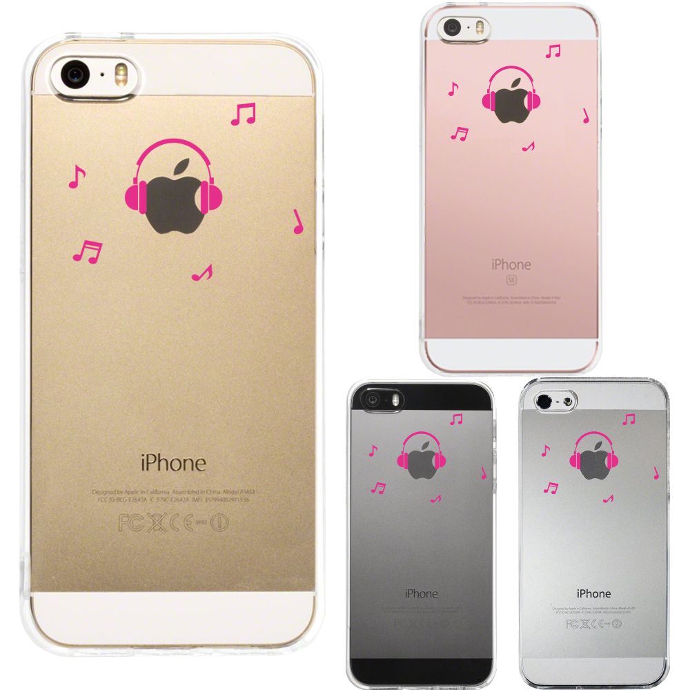 iPhone SE 5S/5 対応 アイフォン ハード クリア ケース CuVery 音楽 music ヘッドフォン ヘッドホン ピンク
