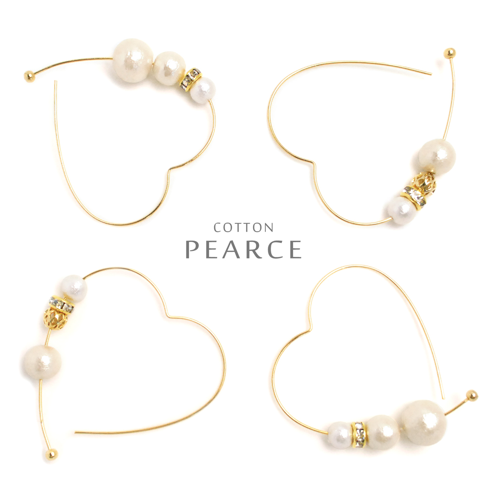 ▼MAGGIO▼【MADE IN JAPAN(日本製)】国内仕上げの高基準アクセ♪ コットンパール ハートフープピアス