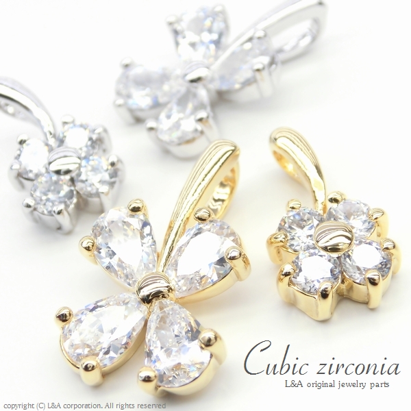 ★L&A original charm★Cubic zirconia★最高級鍍金★K16GP★クローバー♪132 “Cubic clover”