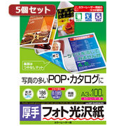 【5個セット】サンワサプライ カラーレーザー用フォト光沢紙・厚手 LBP-KAGNA3NX