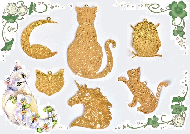 【オリジナルデザイン】猫雑貨 フクロウ雑貨 極薄メタルパーツ 銅99％高品質