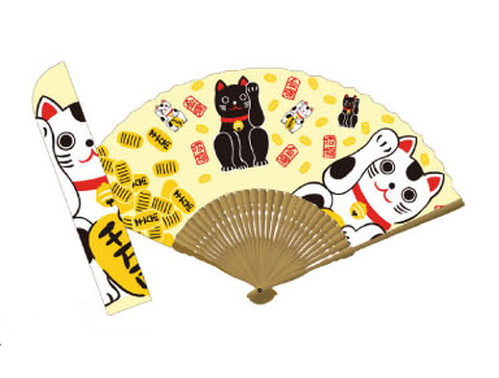 【ご紹介します!夏の売れ筋!涼風創作雑貨!シルク扇子・袋付】招き猫