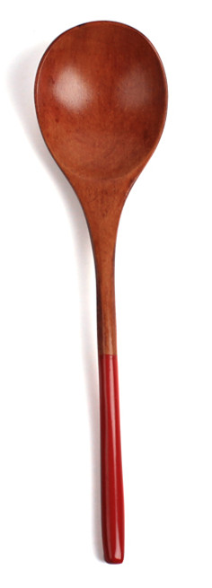 木製　　塗り分け　手柄赤　　中　マルチスプーン　 16.8CM