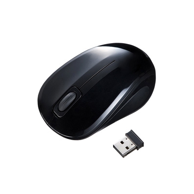 静音ワイヤレスブルーLEDマウス 2.4GHz USBコネクタ(Aタイプ) 小型サイズ ブラック