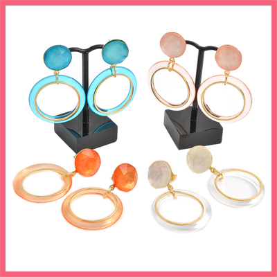 クリアサークルビジュー&ダブルリングピアス