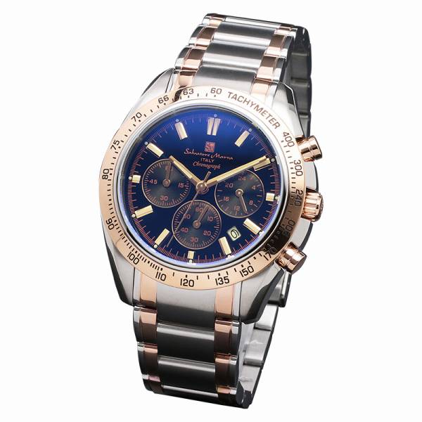 正規品SalvatoreMarra腕時計サルバトーレマーラ SM18106-SSBKPG クロノグラフ カラーガラス メンズ腕時計